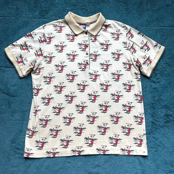 Vintage Tail Novelty Print Golf Polo Shirt Women XL Butter Yellow Preppy Resort - Picture 1 of 14